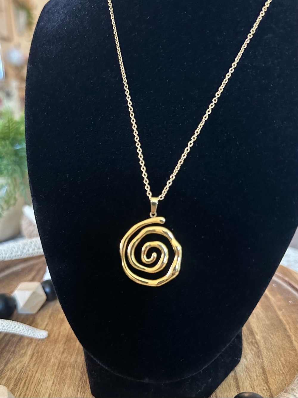Stainless Steel Gold Necklace w/ Ocean Wave Pendant NWT